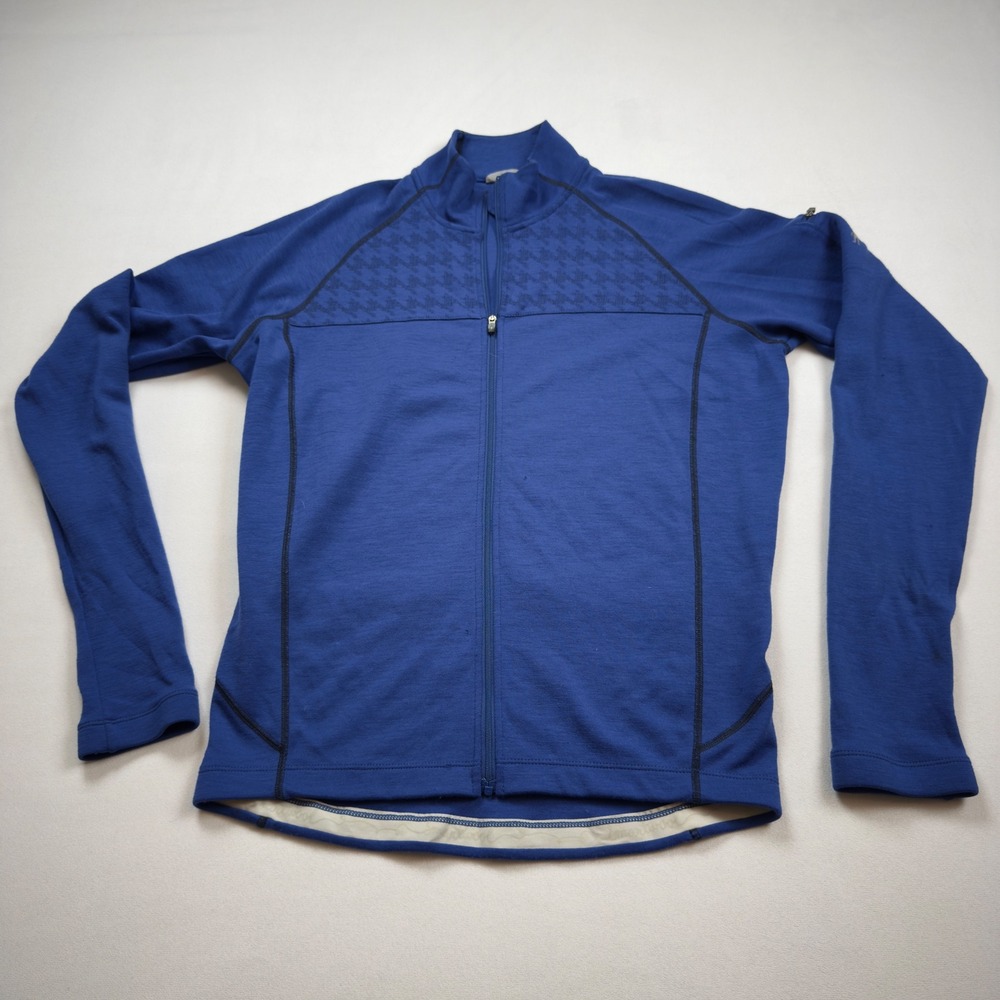 Smartwool Womens Blue Merino Wool Full Zip Jacket Houndstooth Accent Size L